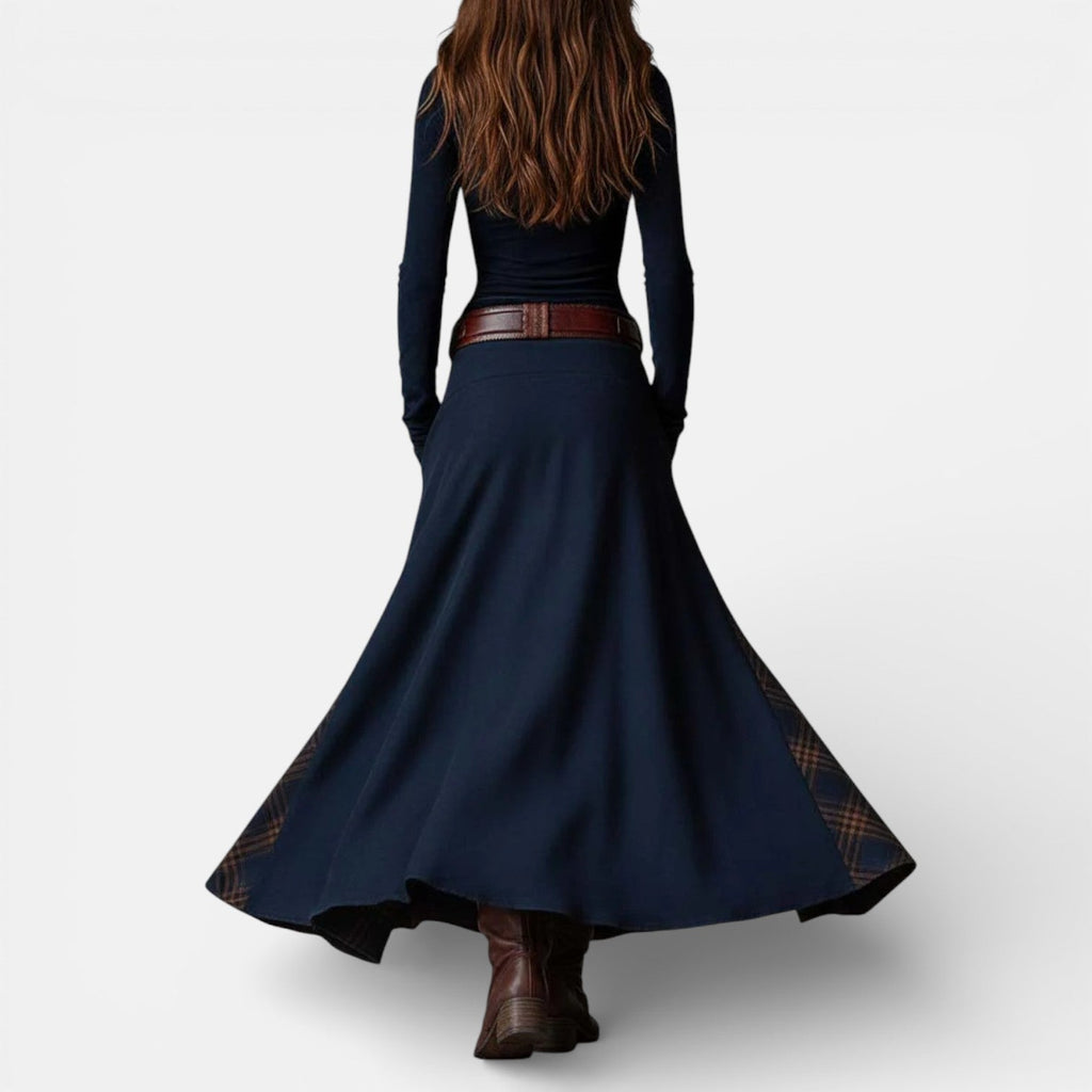 Milo Mochi | Vintage Long Dress In Navy Blue Suede Check