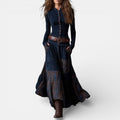 Milo Mochi | Vintage Long Dress In Navy Blue Suede Check