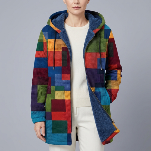 Women's Hoodie | Geometric Zip-Up Long Sleeve Multicolour front view