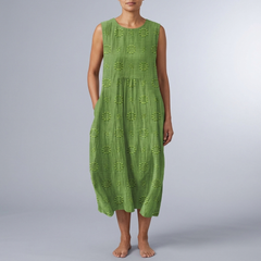 Women's Dress | Midi Sleeveless Crew Neck Pocket Green front view