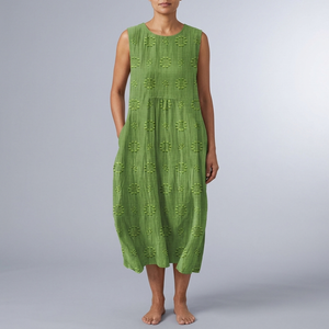 Women's Dress | Midi Sleeveless Crew Neck Pocket Green front view
