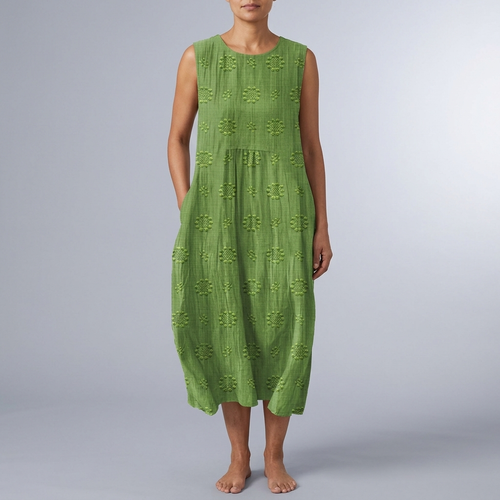 Women's Dress | Midi Sleeveless Crew Neck Pocket Green front view
