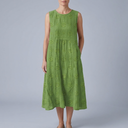 Women's Dress | Midi Sleeveless Floral Print Gathered Waist Green front view