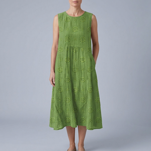 Women's Dress | Midi Sleeveless Floral Print Gathered Waist Green front view