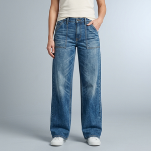 Women's Jeans | High-Waist Wide-Leg Faded Denim Light Blue front view