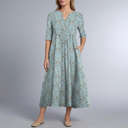 Women's Wedding Guest Dress | Midi Floral V-Neck Button Front Blue front view