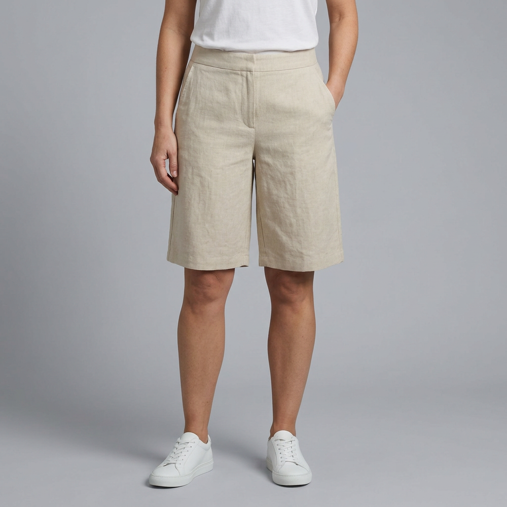 Women's Shorts | High Waisted Tailored Side Pockets Beige front view