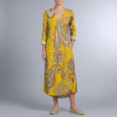 Women's Yellow Paisley Print Dress | Maxi V-Neck Long Sleeve Yellow front view