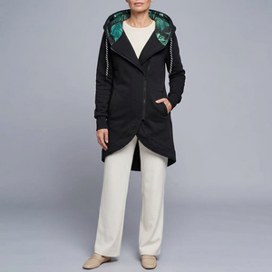 Women's Jacket | Hooded Longline Zip-Up Black front view