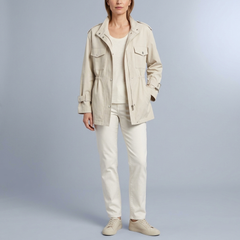 Women's Trench Coat | Belted Drawstring Utility Jacket White front view