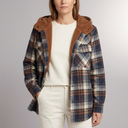 Women's Jacket | Plaid Hooded Fleece Lined Button-Front Blue front view