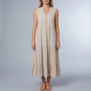 Women's Sundress | Maxi Tiered Button Front Sleeveless Apricot front view