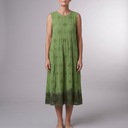 Women's Green Dress | Midi Embroidered Sleeveless Green front view