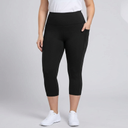 Women's Capri Pants | High-Waisted Cropped Side Pockets Black/Black/Black front view