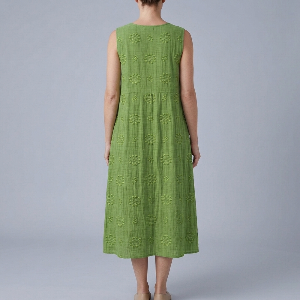 Women's Dress | Midi Sleeveless Floral Print Gathered Waist Green front view