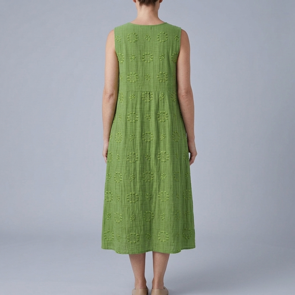 Women's Dress | Midi Sleeveless Floral Print Gathered Waist Green back view