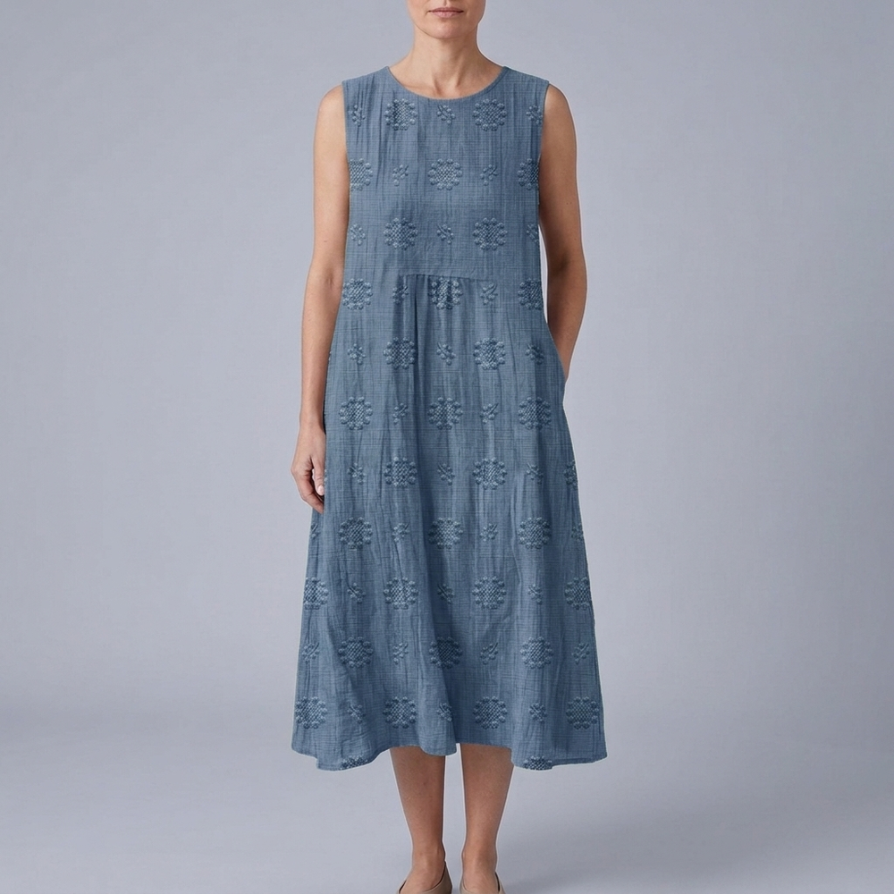 Women's Dress | Midi Sleeveless Floral Print Gathered Waist Green front view