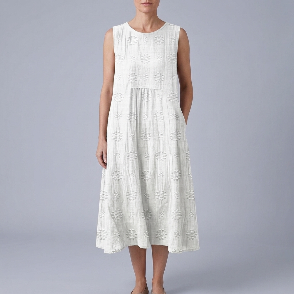 Women's Dress | Midi Sleeveless Floral Print Gathered Waist Green front view