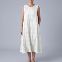 Women's Dress | Midi Sleeveless Floral Print Gathered Waist White front view