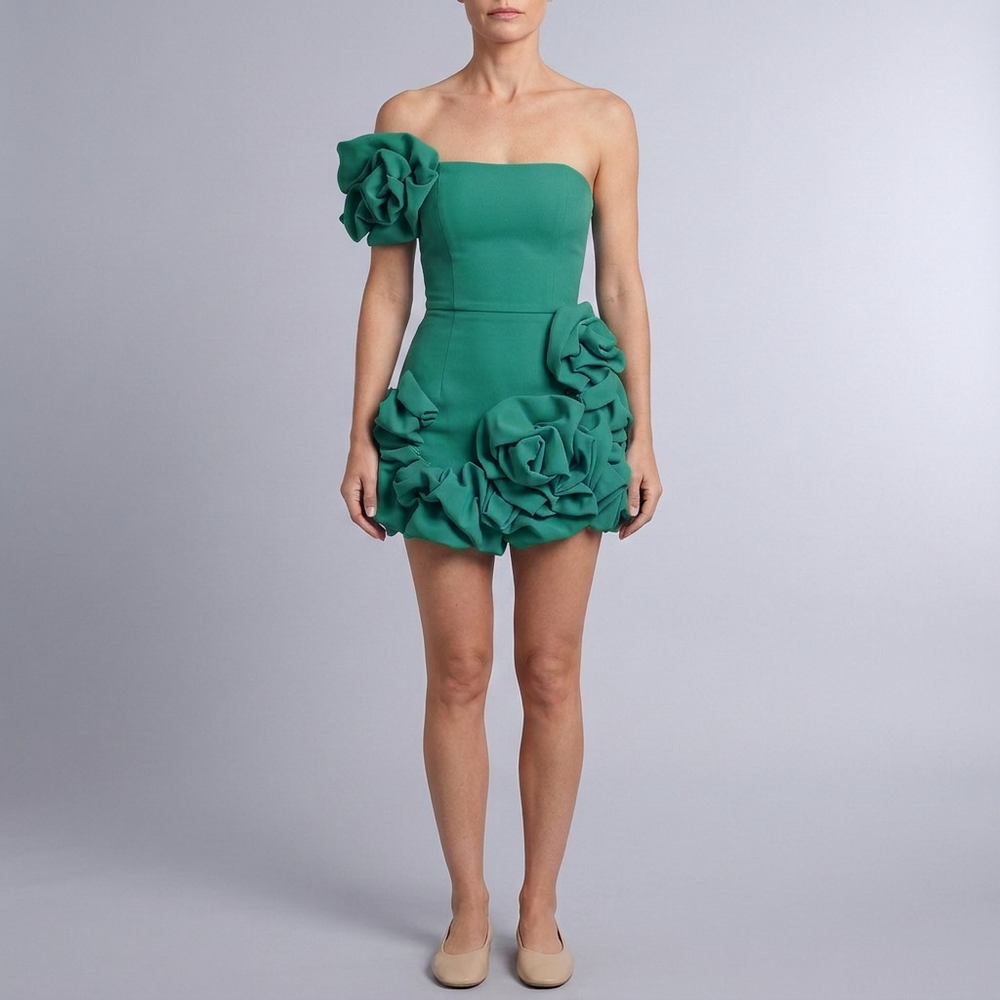 Women's Mini Dress | Spaghetti Strap Ruffle Hem Blue front view