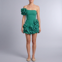 Women's Mini Dress | Spaghetti Strap Ruffle Hem Green front view