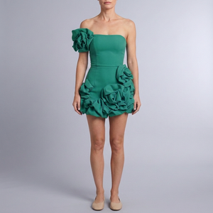 Women's Mini Dress | Spaghetti Strap Ruffle Hem Green front view
