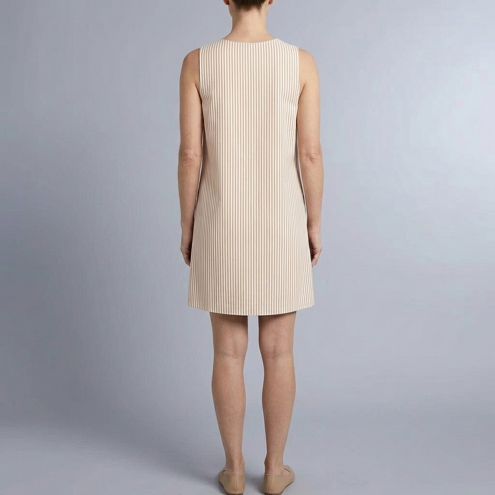Women's Mini Dress | Sleeveless Striped Side Pockets Beige front view