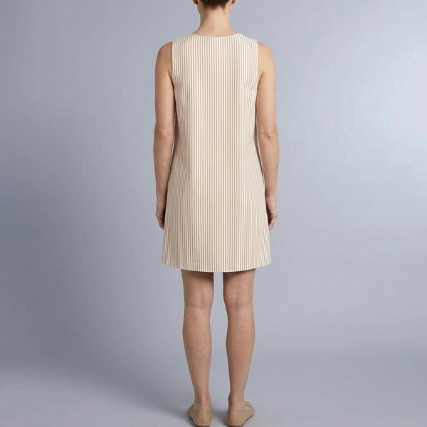 Women's Mini Dress | Sleeveless Striped Side Pockets Beige back view