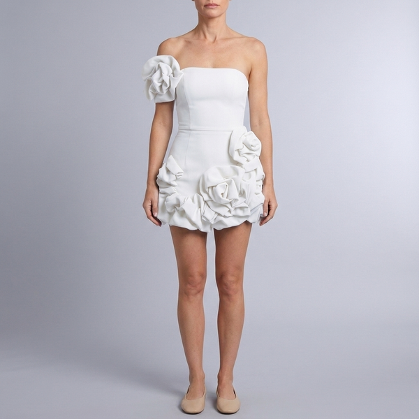 Women's Mini Dress | Spaghetti Strap Ruffle Hem White front view