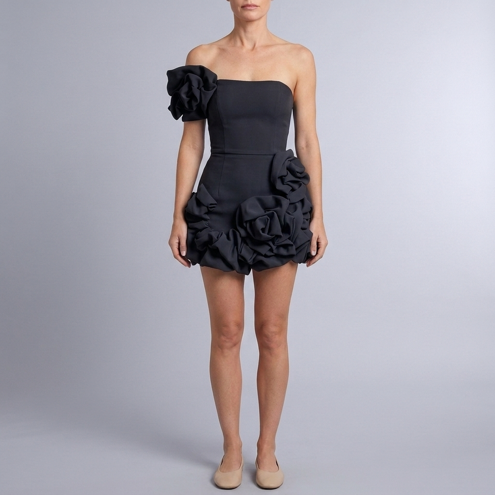 Women's Mini Dress | Spaghetti Strap Ruffle Hem Blue front view
