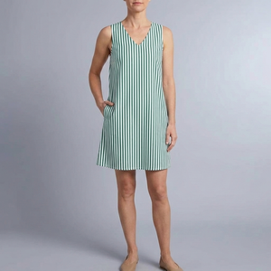 Women's Mini Dress | Sleeveless Striped Side Pockets Green front view