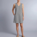 Women's Mini Dress | Sleeveless Striped Side Pockets Black front view