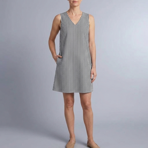 Women's Mini Dress | Sleeveless Striped Side Pockets Black front view