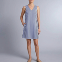 Women's Mini Dress | Sleeveless Striped Side Pockets Blue front view