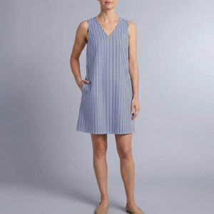 Women's Mini Dress | Sleeveless Striped Side Pockets Blue front view