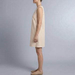 Women's Mini Dress | Sleeveless Striped Side Pockets Beige side view