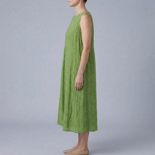 Women's Dress | Midi Sleeveless Floral Print Gathered Waist Green side view