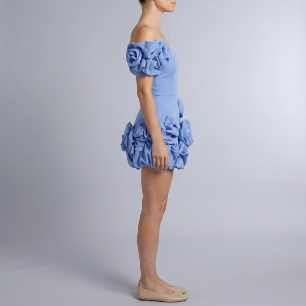 Women's Mini Dress | Spaghetti Strap Ruffle Hem Blue side view