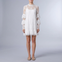 Women's Lace Dress | Mini High Neck Ruffle Sheer white front view