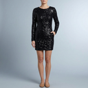 Women's Cocktail Dress | Mini Sequin Open Back Long Sleeve Black front view