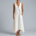 Women's Dress | Maxi V-Neck Sleeveless Button Front White front view
