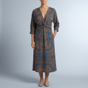 Women's Cocktail Dress | Midi Wrap Twist Deep V-Neck Blue front view