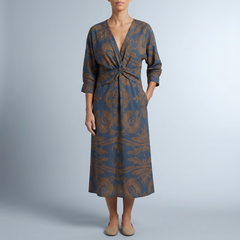 Women's Cocktail Dress | Midi Wrap Twist Deep V-Neck Blue front view