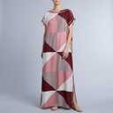 Women's Formal Dress | Maxi Geometric Print Satin Headscarf Set #01 front view