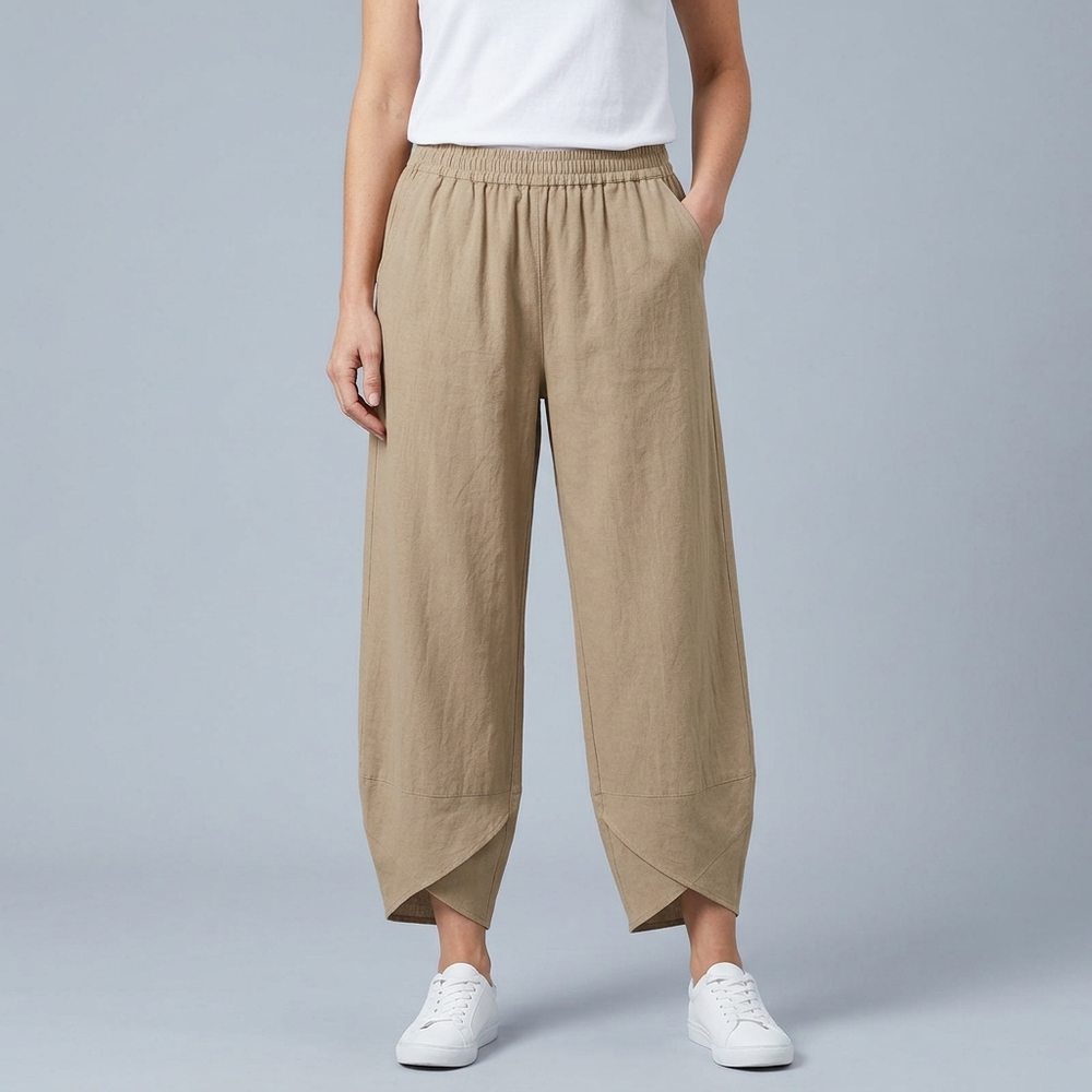 Women's Linen Pants | Cropped Wide Leg Khaki front view