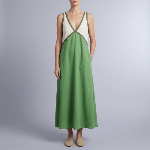 Women's Maxi Dress | Colour-Block V-Neck Green front view