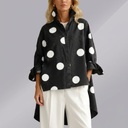 Women's Shirt | Linen Polka Dot Button Front Black front view