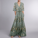 Women's Party Dress | Maxi Floral V-Neck Blue front view