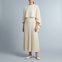 Women's Graduation Dress | Maxi Cape Overlay Pleated Beige front view