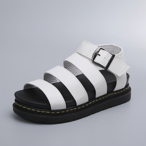 Platform Sandals For Women | Buckle Ankle Strap Open Toe White three-quarter front view